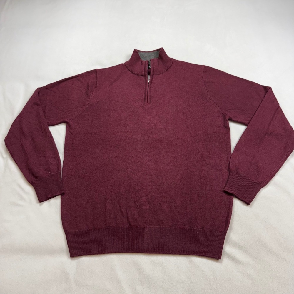 Occhi & Belli Mens Burgundy Wool Cashmere Blend Quarter Zip Sweater Large